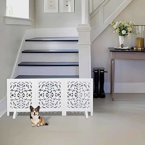 Miniatura 6 de Puerta independiente para perros, puerta plegable de madera para mascotas de 3 paneles para interiores, 54 pulgadas de ancho x 24 pulgadas de alto,