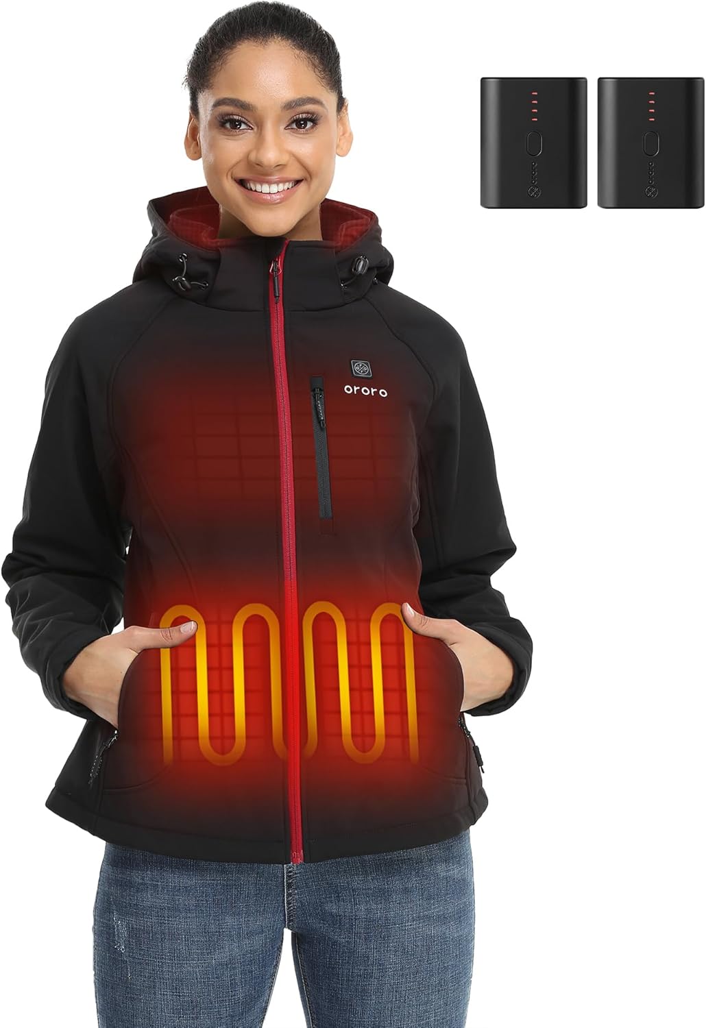 ORORO Women's 4-Zone Heated Jacket (Black, S) and Extra Battery
