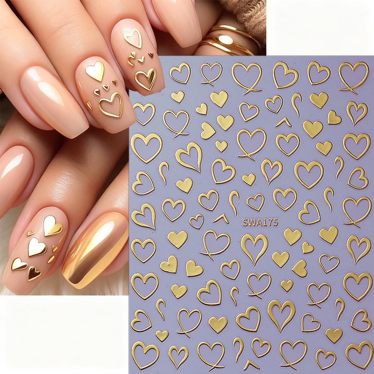 6 Sheets Heart Nail Stickers for Nail Art 3D Self-Adhesive Valentines Nail Art Stickers with Red Silver Gold Hollow Hearts Design Cute Love Heart Nail Decals DIY Manicure Decoration Kit for Women image 4