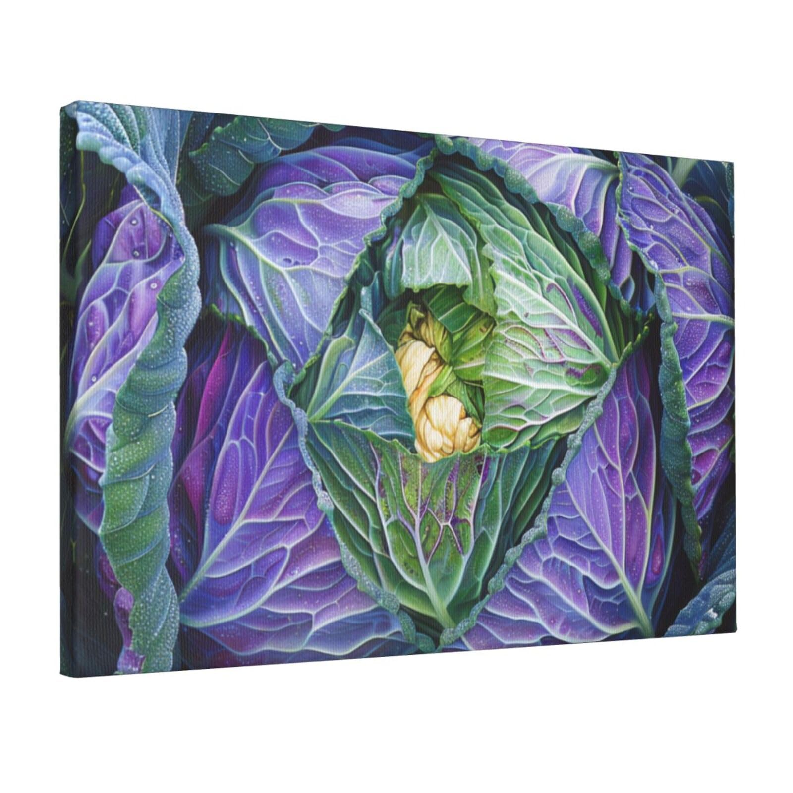 YKLJG Bright Cabbage Printed Wall Art Canvas Prints 45x30 CM Wooden Framed Picture Painting Artwork for Bedroom Kitchen Home Office Decor