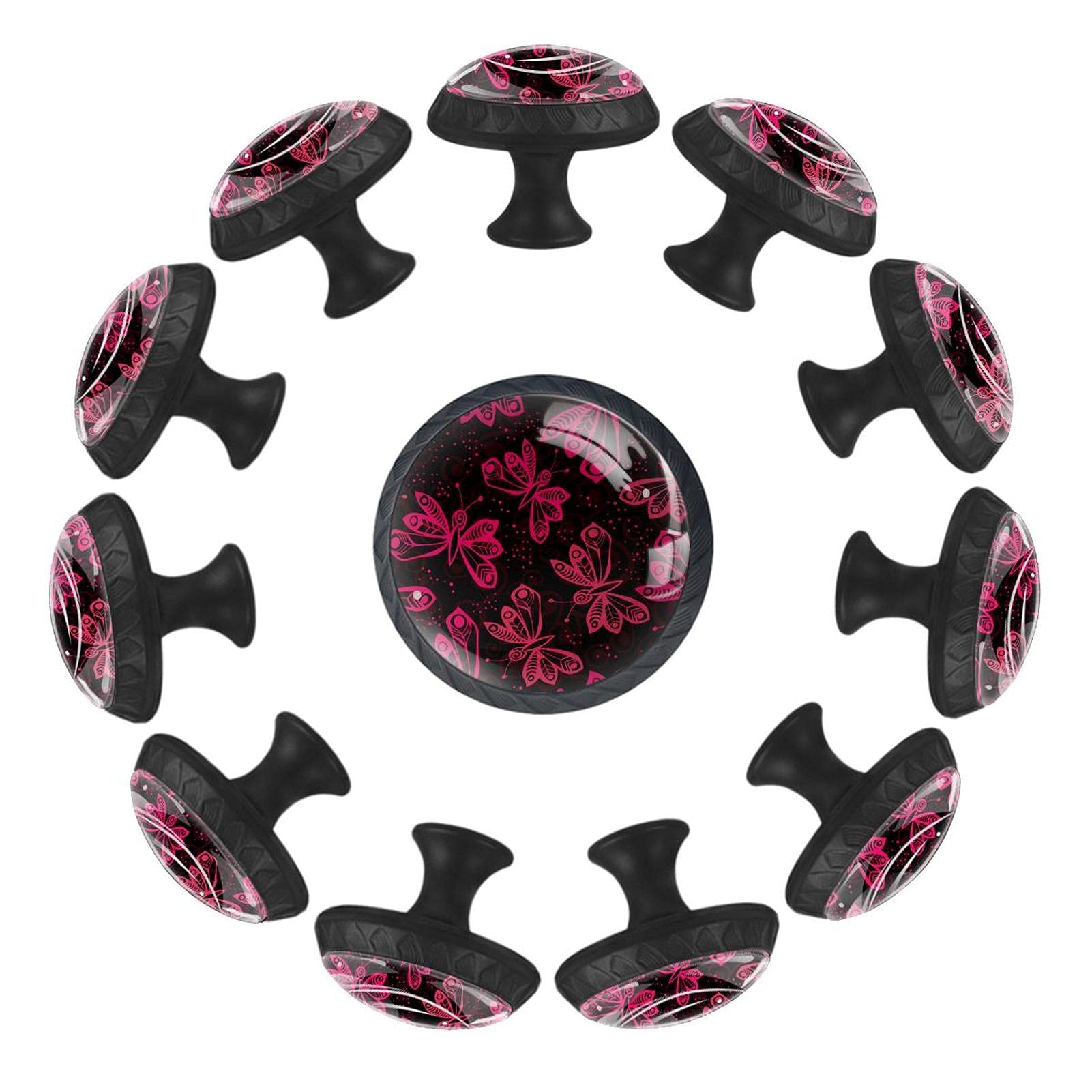Boutons de tiroir pour commode motif papillons rose lot de 12 pièces 35mm
