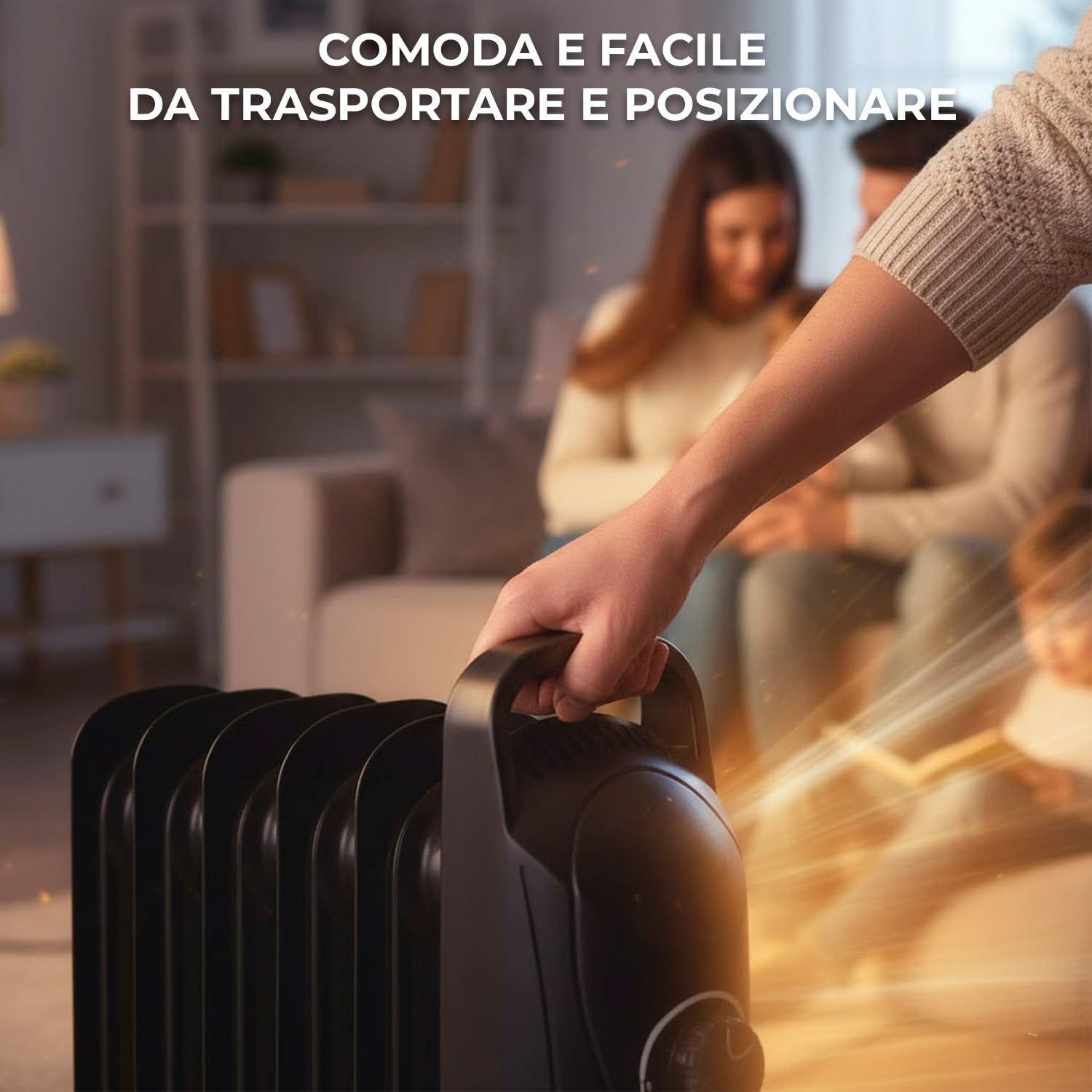 Radiatore Elettrico a Olio 800W Calorifero Portatile a Basso Consumo con 7 Elementi Riscaldanti Termostato Maniglia Integrata Anti Surriscaldamento Per Stanze fino a 25m³ 38 × 14 × 30.5 Cm Nero