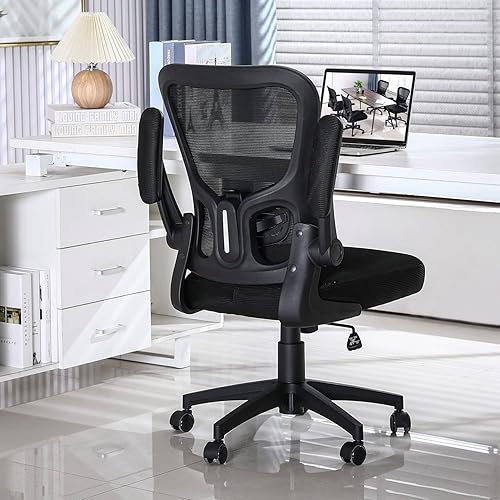 Miniatura 9 de Furniliving Silla de oficina ergonómica de malla, silla de oficina en casa, silla de trabajo con respaldo medio con soporte lumbar, función de