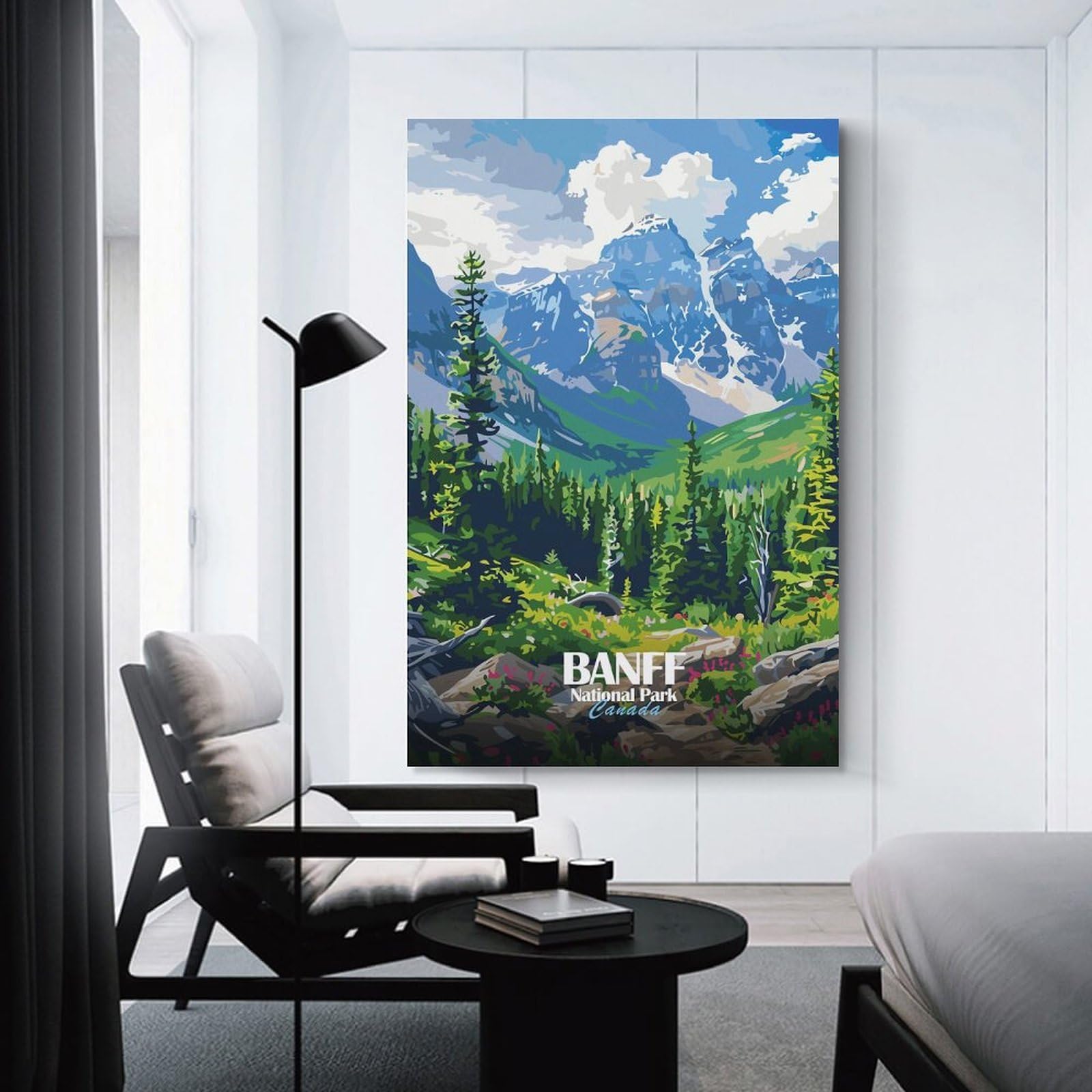 Junmoney Canvas Art Print Banff National Park Canada Illustration, 08x12inch(20x30cm), for Office, Study Or Home Workspace, Decorative Artwork for Productive Spaces