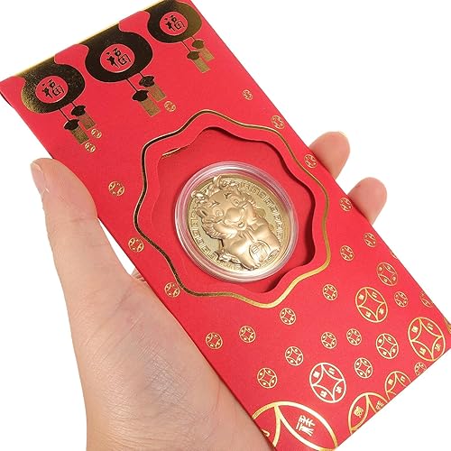 Miniatura 8 de EXCEART Sobre rojo, 10 unidades de paquetes de dinero rojo chino 2024 con moneda dorada, dragón del zodiaco chino, año nuevo, lunar, Hong Bao para