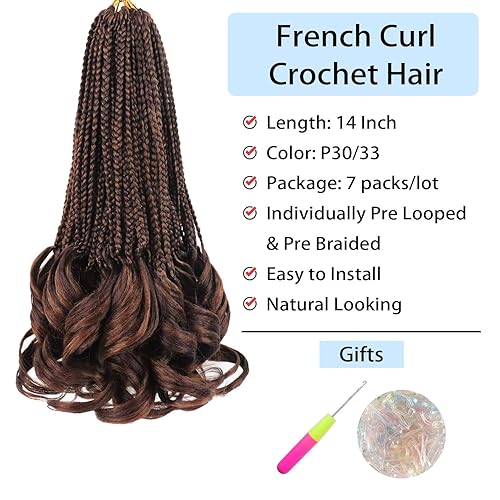 Miniatura 2 de Paquete de 7 trenzas de ganchillo de 14 pulgadas, rizos franceses para mujeres negras, cabello corto rizado francés preanudado para trenzas de caja