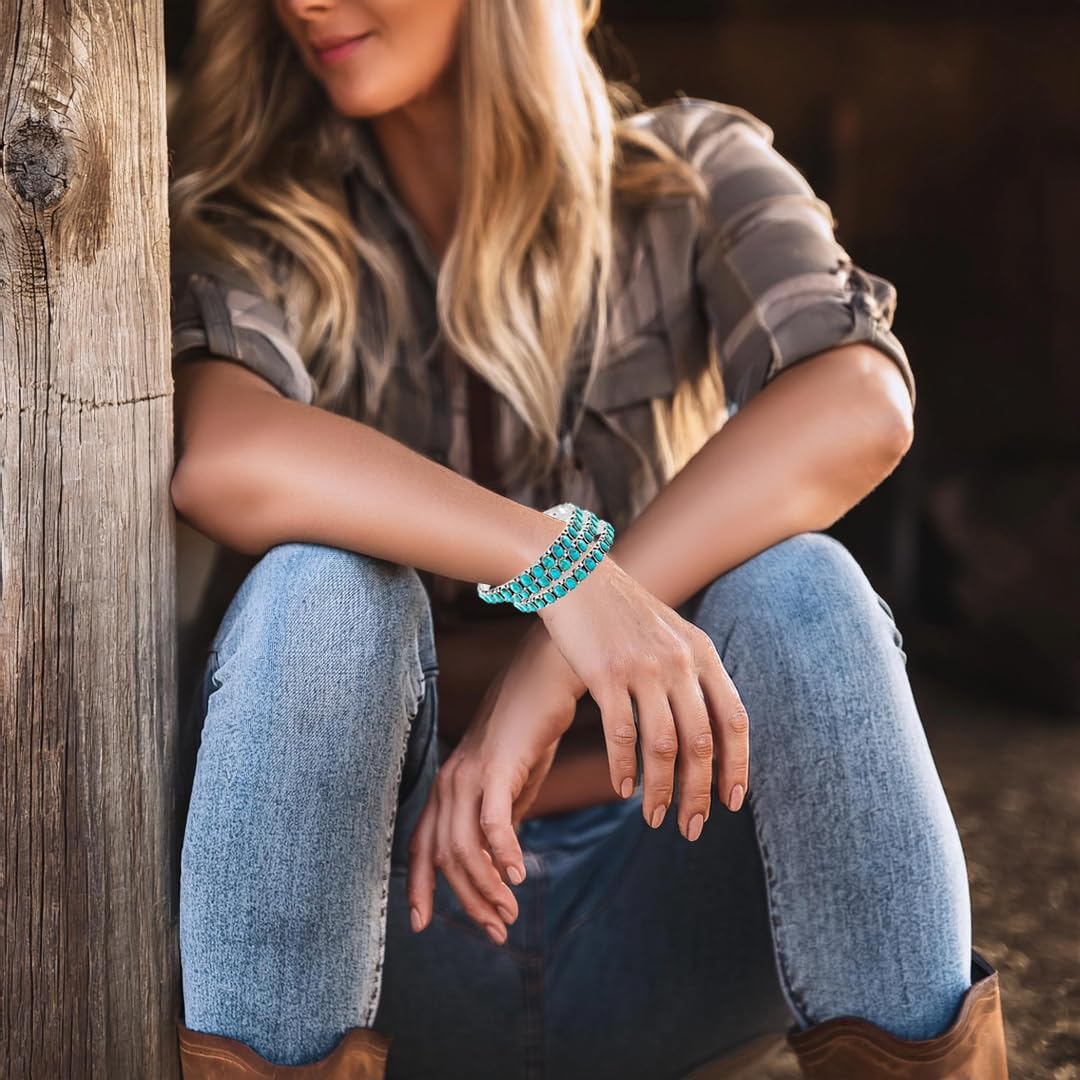 Turquoise Network Stackable 925 Sterling Silver Bangle Bracelet Genuine Gemstones & Gemstones