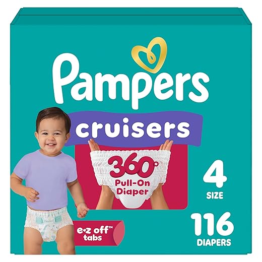 Pampers Diapers - Cruisers 360 - Size 4, 116 Count, Babyproof up to 100% Leakproof Pull-On Diaper