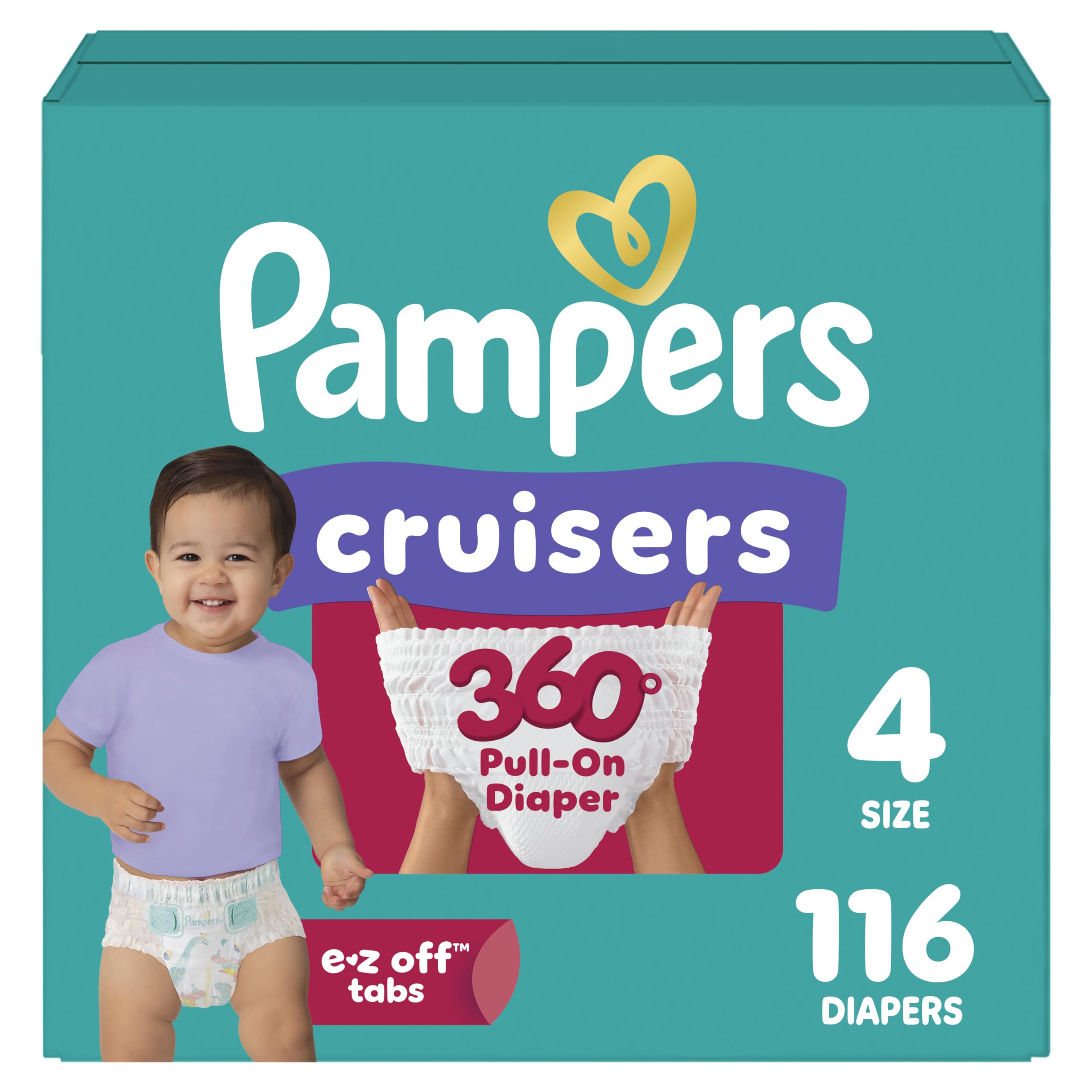 Pampers Diapers - Cruisers 360 - Size 4, 116 Count, Babyproof up to 100% Leakproof Pull-On Diaper