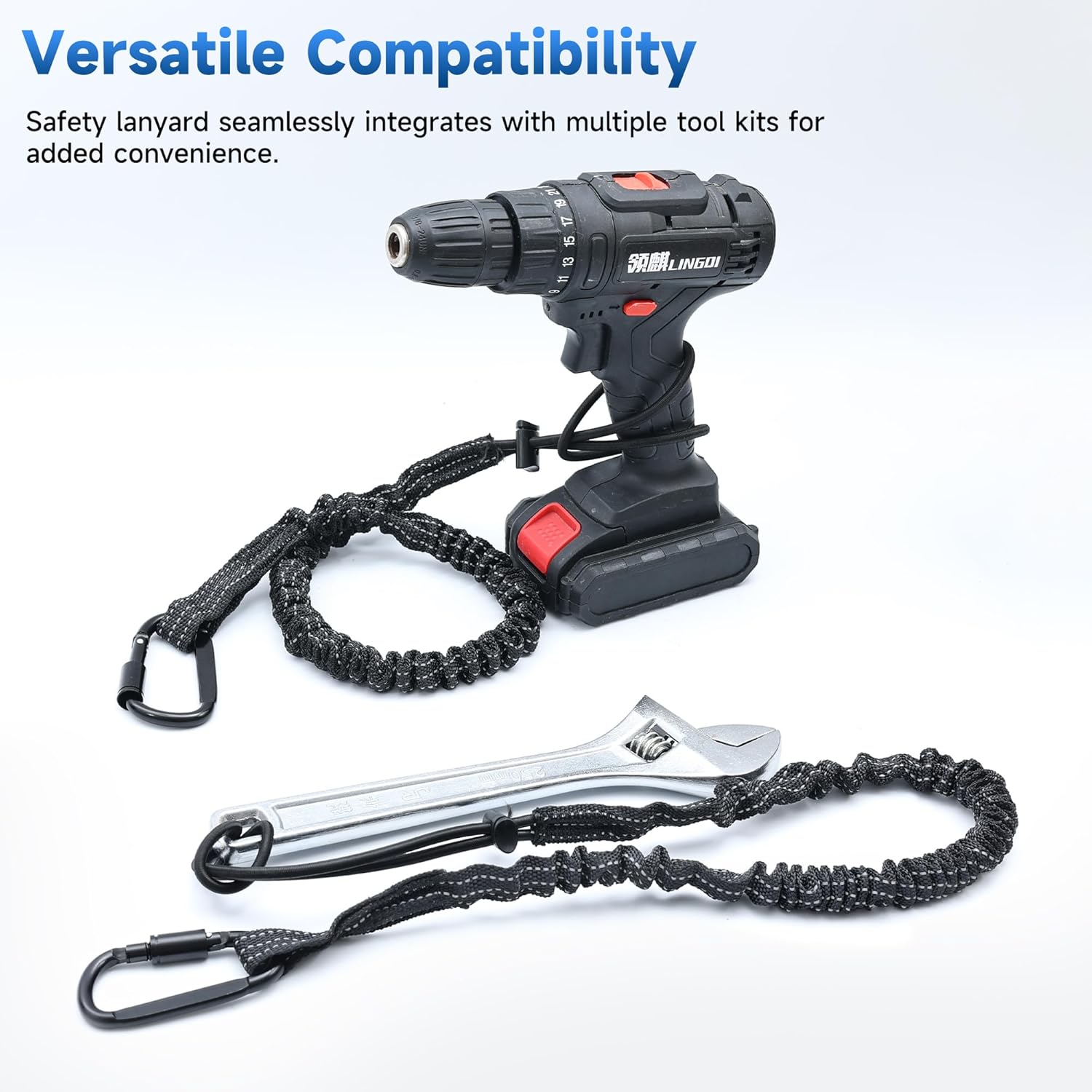 Safety Lanyard Tool - Fall Protection Tether with Aluminum Screw Lock Buckle, Shock Cord Stopper and Retractable Loop 12 Pack Black