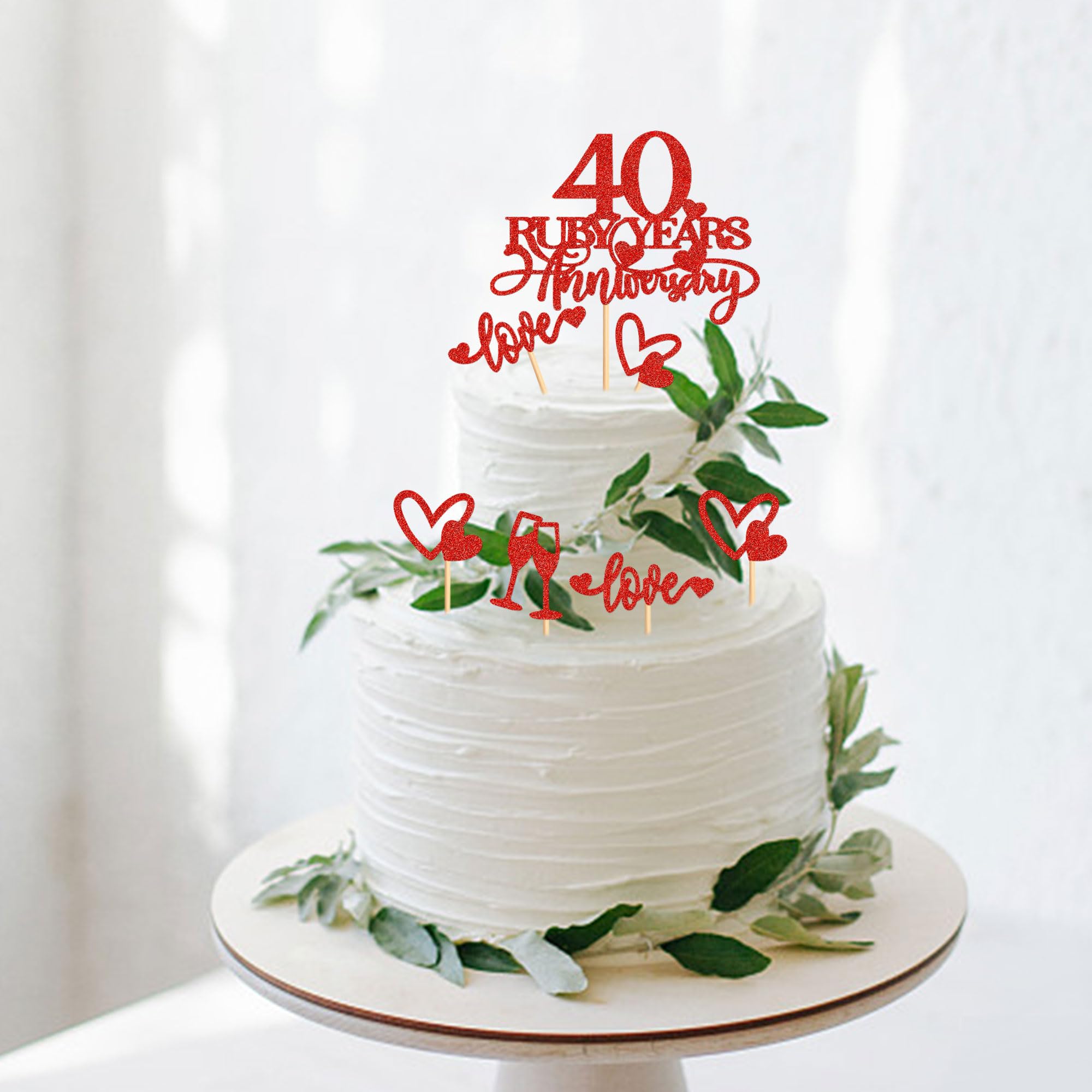 Decorazioni per il 40° Anniversario Matrimonio Palloncini Rubino per 40° Anniversario Bunting Anelli con Cuore Rosso Cake Topper Fascia Raso 40° anniversario Coppia Articoli per Feste