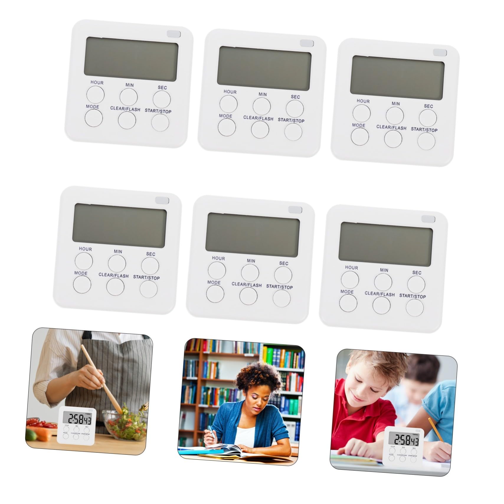 6 Piezas Temporizadores Digitales de Cocina Silenciosos con Alarma y Soporte Magnético para Estudiantes Cocina y Oficina sin Pilas Color