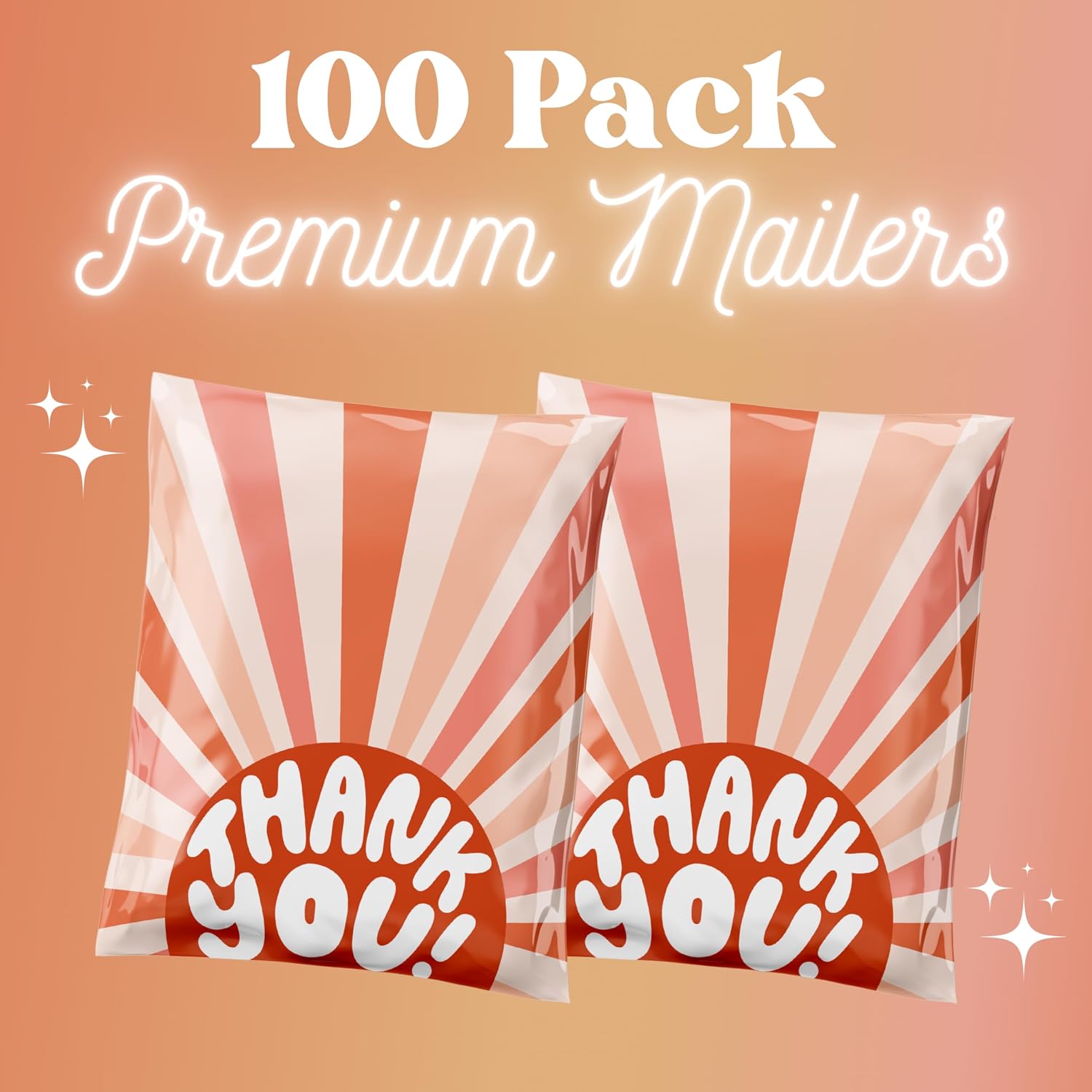Poly Mailers 10x13 100 Pack, Waterproof & Tear Resistant Mailing Envelopes for Small Business Supplies, Cute Shipping Bags for Clothes & Small Business, Thank You Sunshines