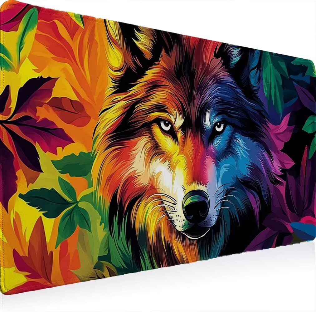 Podkładka pod mysz, XXL 1200 x 600 podkładka pod mysz dla graczy, wodoodporna gumowa podstawa, duża podkładka pod mysz do gier na biurko zszyte krawędzie wodoodporna antypoślizgowa do biura wilk