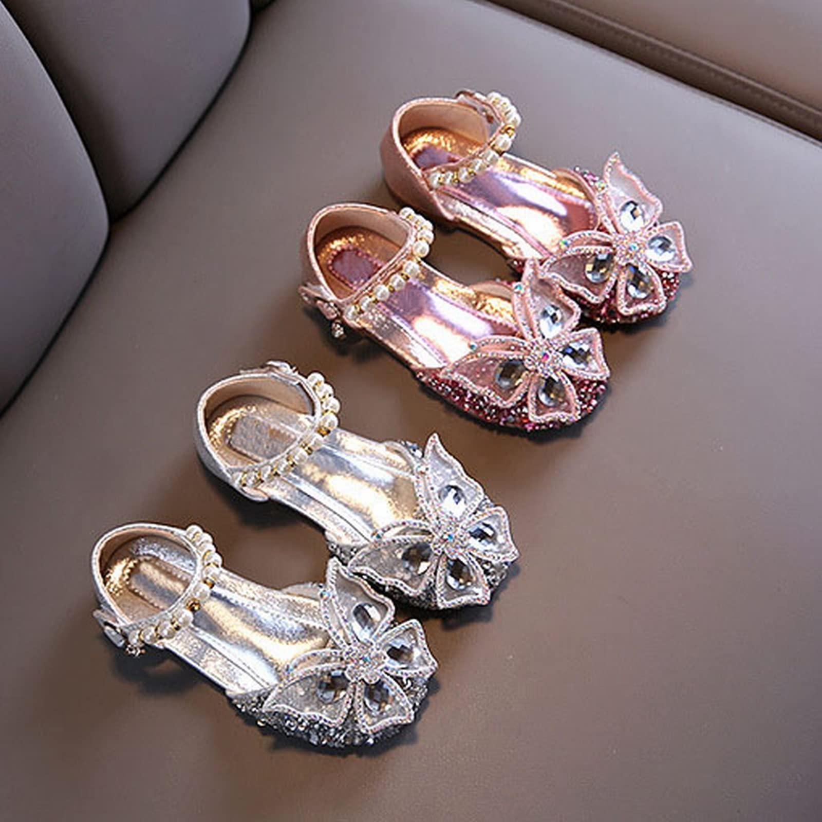 Chaussures de princesse pour fille - Paillettes - Couleur unie - Antidérapantes - Chaussures de mariage - Strass - Chaussures de soirée élégantes - Ballerines en cristal - Tailles EU 21 à 36