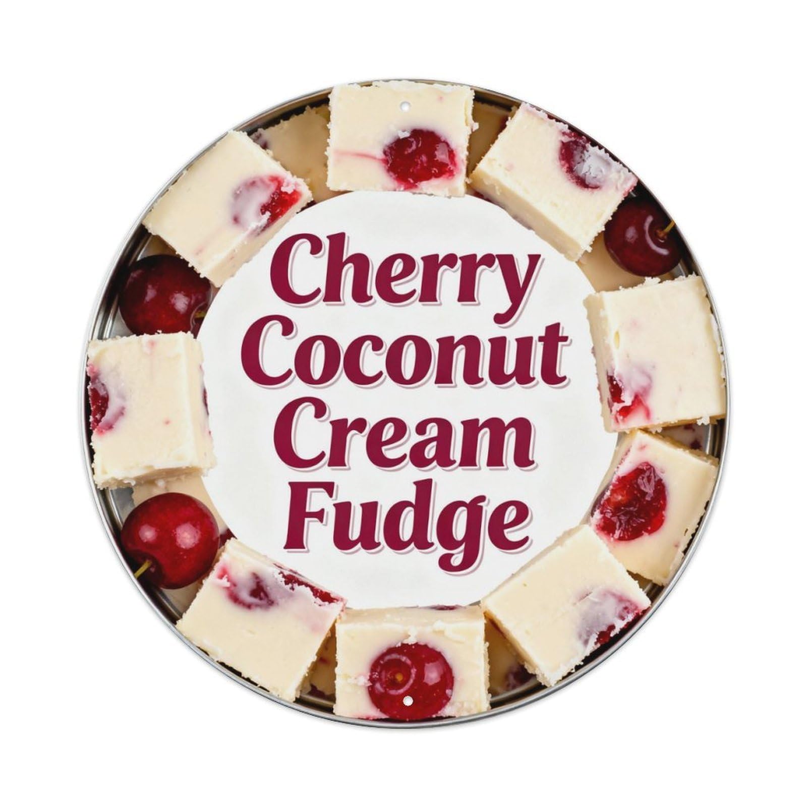 Cherry Coconut Cream Fudge Metal Tin Sign Plaque