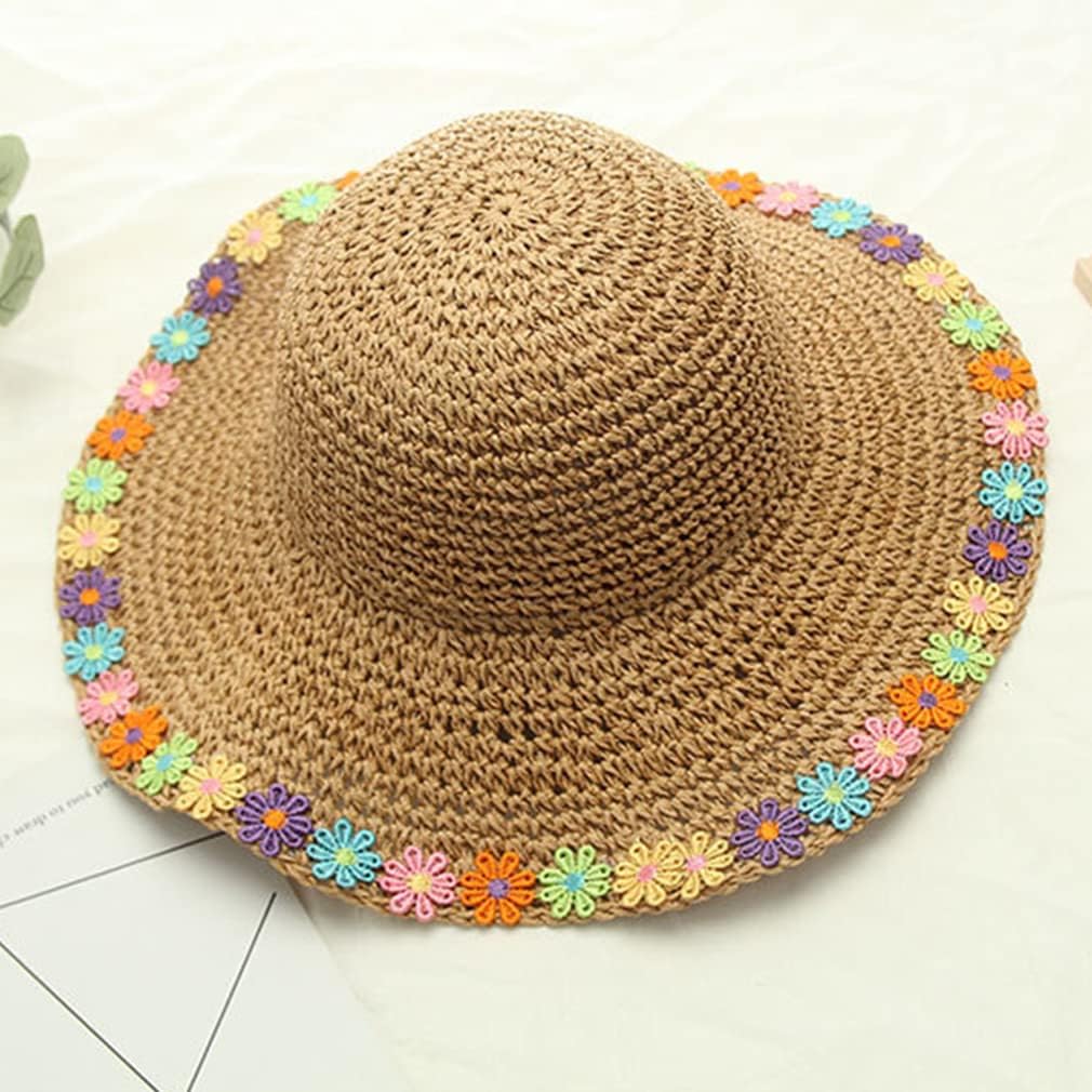 Women's Summer Colorful Small Flowers Sunshade Straw Hat Travel Holiday Foldable Beach Hat Brown Small Fresh Fisherman Hat Cap - Image 3