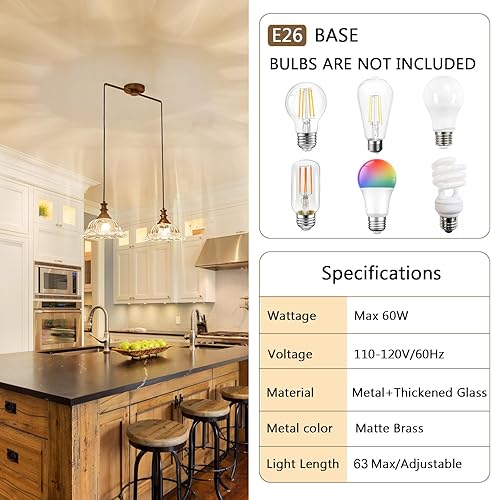 Miniatura 6 de HDDFL Lámparas colgantes vintage de 2 luces modernas de vidrio con cable ajustable para cocina, isla comedor, sala de estar, pasillo