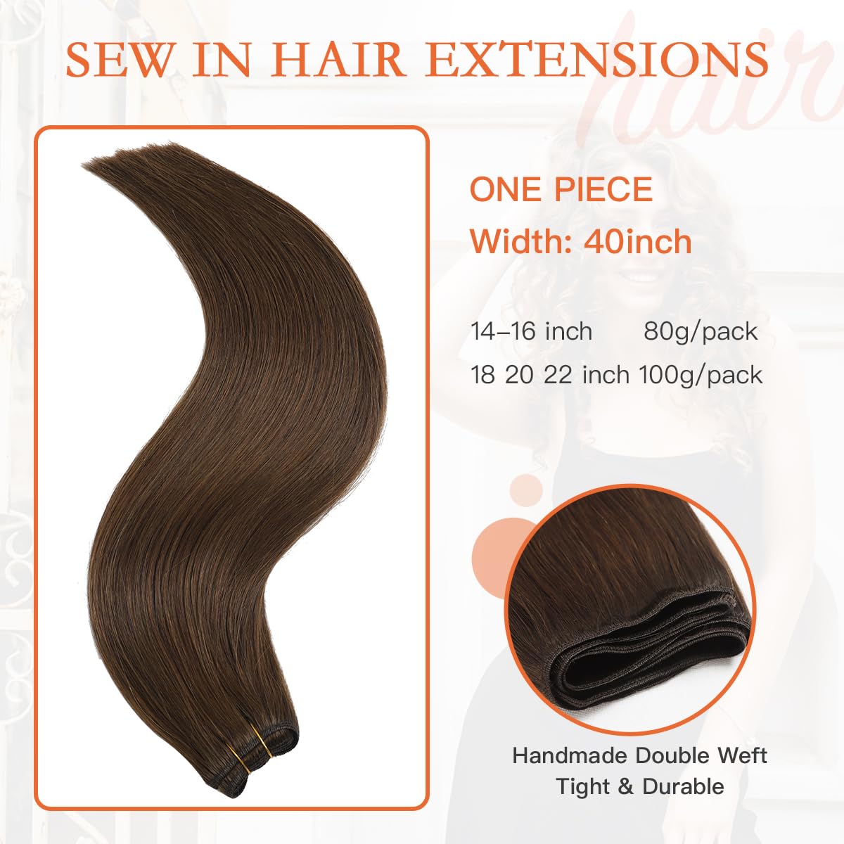 XDhair Extension Capelli Veri Tessitura Castano Cioccolato 35cm 80g Remy Capelli Umani Tessitura Extension Straight Natural Hair Invisibile (weft#4-14cm)