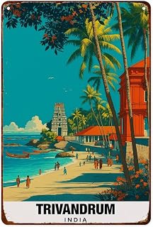 XIAJVS Trivandrum, India - Kerala Coast Metal Aluminum Signs Retro Wall Decor 8X12 Inch for Living Room Kitchen Farm Bedroom Bathroom Decoration Posters