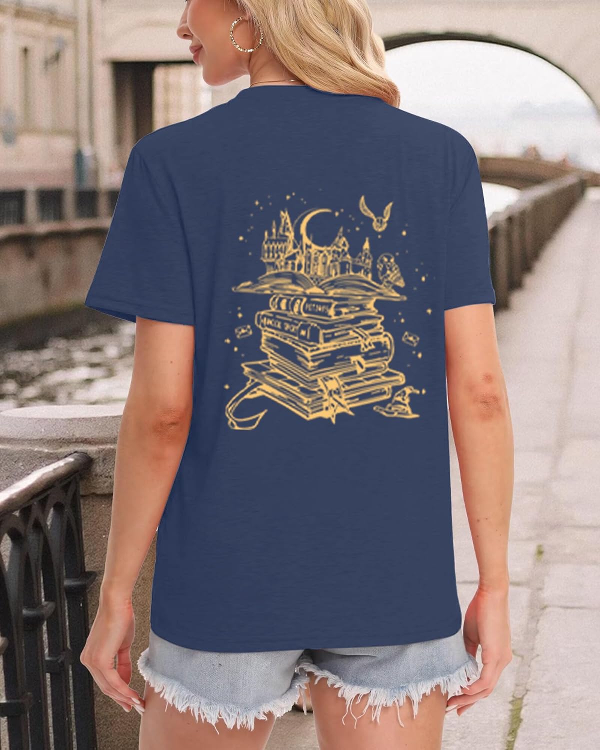 Magical Shirts for Women Book Magic Graphic T-Shirts Flourish and Blotts Shirt Wizard Costume Tops Vacation School Clothes
