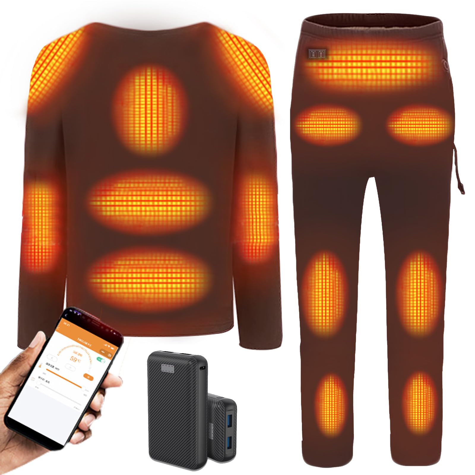 TOVCHEI Heated Underwear Set Long Johns Thermal Underwear for Men And Women App Control 22 Zones Heating,Men black,M