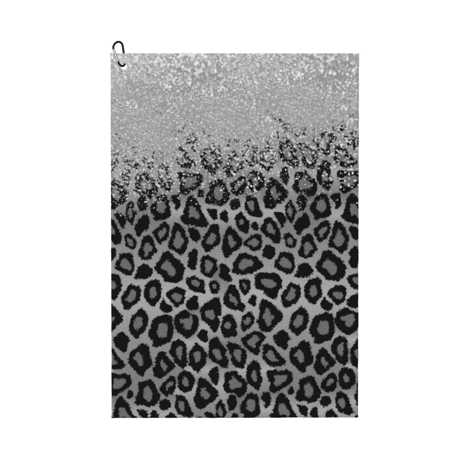SMAZDFXX Gray Leopard Animal Print with Glitter Golf Towel 24" X 16" Waffle Pattern Golf Towel with Carabiner