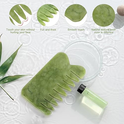 Miniatura 6 de Peine de masaje de jade natural, peine de cuero cabelludo raspado Guasha, herramientas de masaje de cabeza de mano multifuncionales (estilo 3)