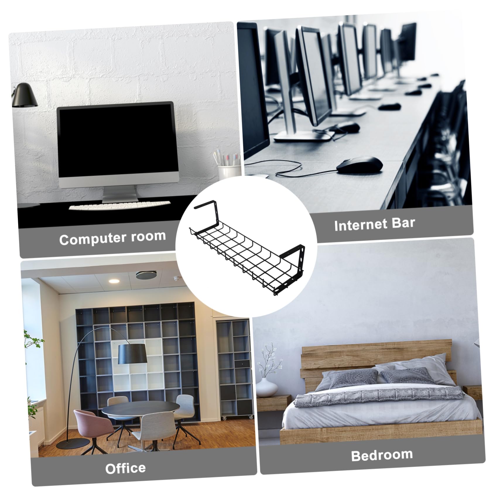 KOMBIUDA 1 pièce Organisateur de Câbles sous Bureau Rack de Rangement Noir pour Gestion de Câbles Pratique pour Espace de Travail Ordonné et Sécurisé