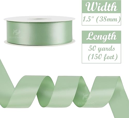 Miniatura 2 de HUIHUANG Cinta de satén de doble cara de 1-12 pulgadas, cinta de poliéster satinado verde salvia, 50 yardasrollo para envolver regalos, hacer lazos