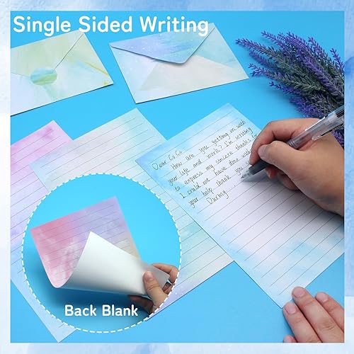 Miniatura 4 de Juego de papel de papelería de 160 piezas, incluye 50 sobres a juego, 50 papeles de escritura de papelería de un lado, 60 calcomanías de punto