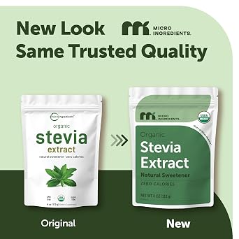 Micro Ingredients Organic Stevia Powder, 4 Ounces, Pouch, 706 Serving, Highest Grade Green Leaf Extract Reb-A, Reduced Bitter Aftertaste, 0 Calorie, Natural Sweetener, Sugar Alternative, Keto Friendly