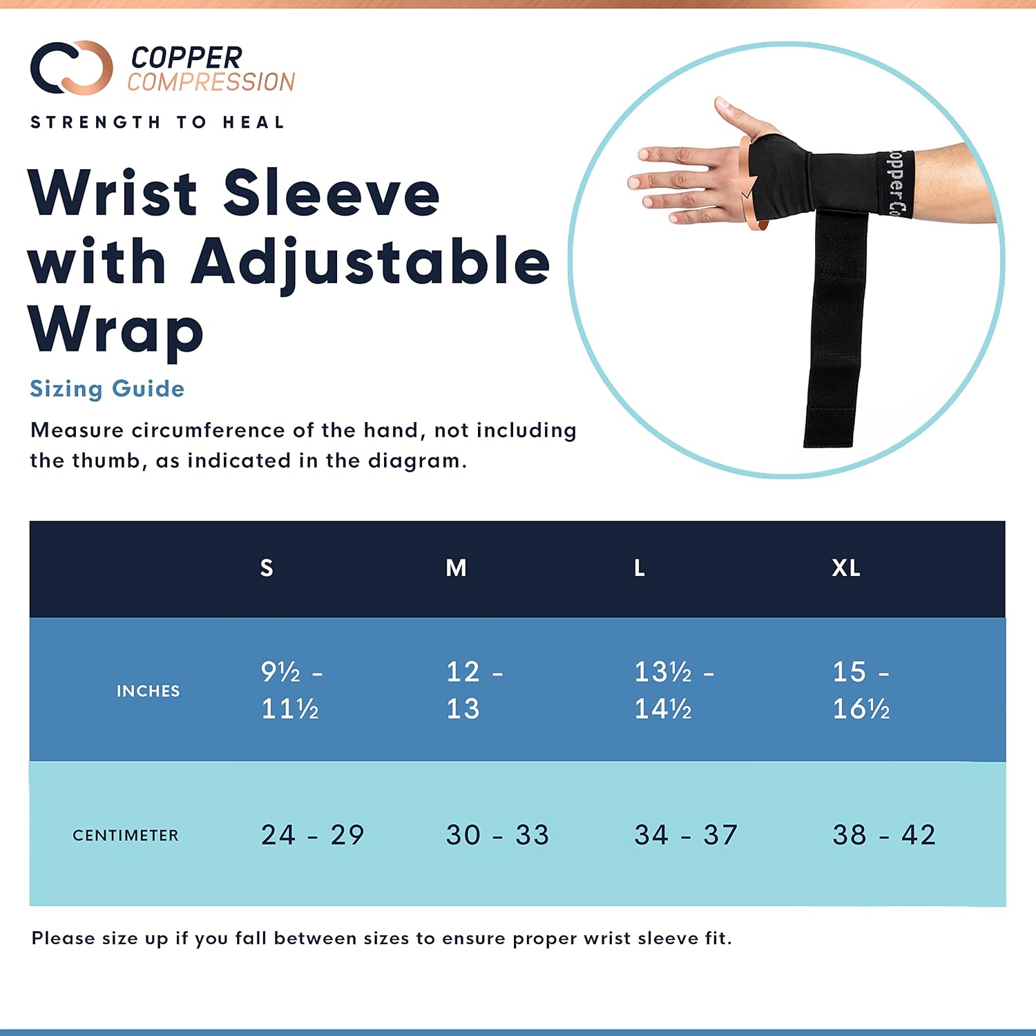 Copper Compression Wrist Sleeve with Adjustable Wrap for Custom Support. Copper Infused Brace for Pain, Carpal Tunnel, Arthritis, Tendonitis, RSI, Sprains. Fits Both Hands for Men & Women.