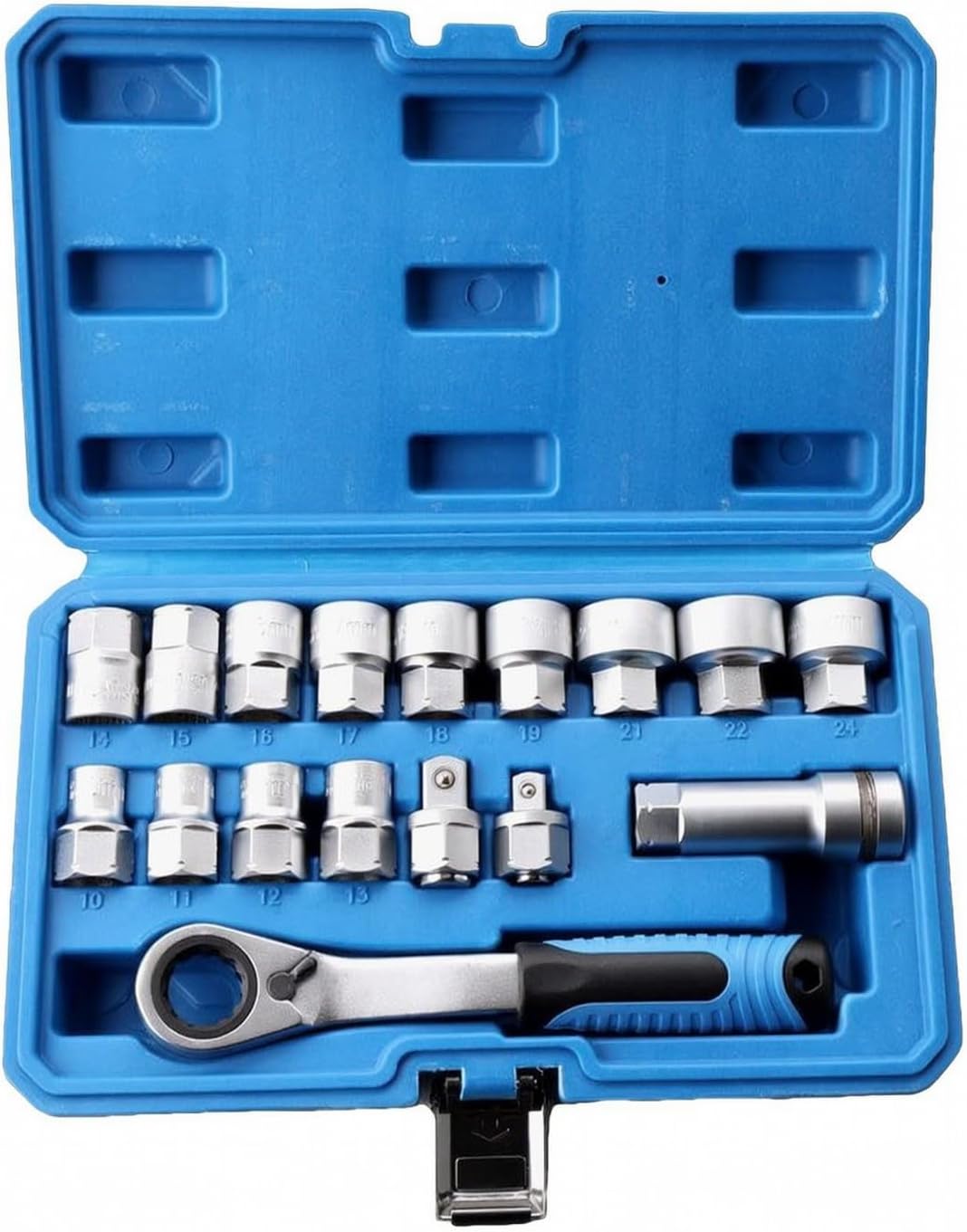 17 Pieces Compact Tool Kit With Steel Construction, Socket Kit with Carry Case, for Automotive Repair, Mechanical Maintenance, hobbyists