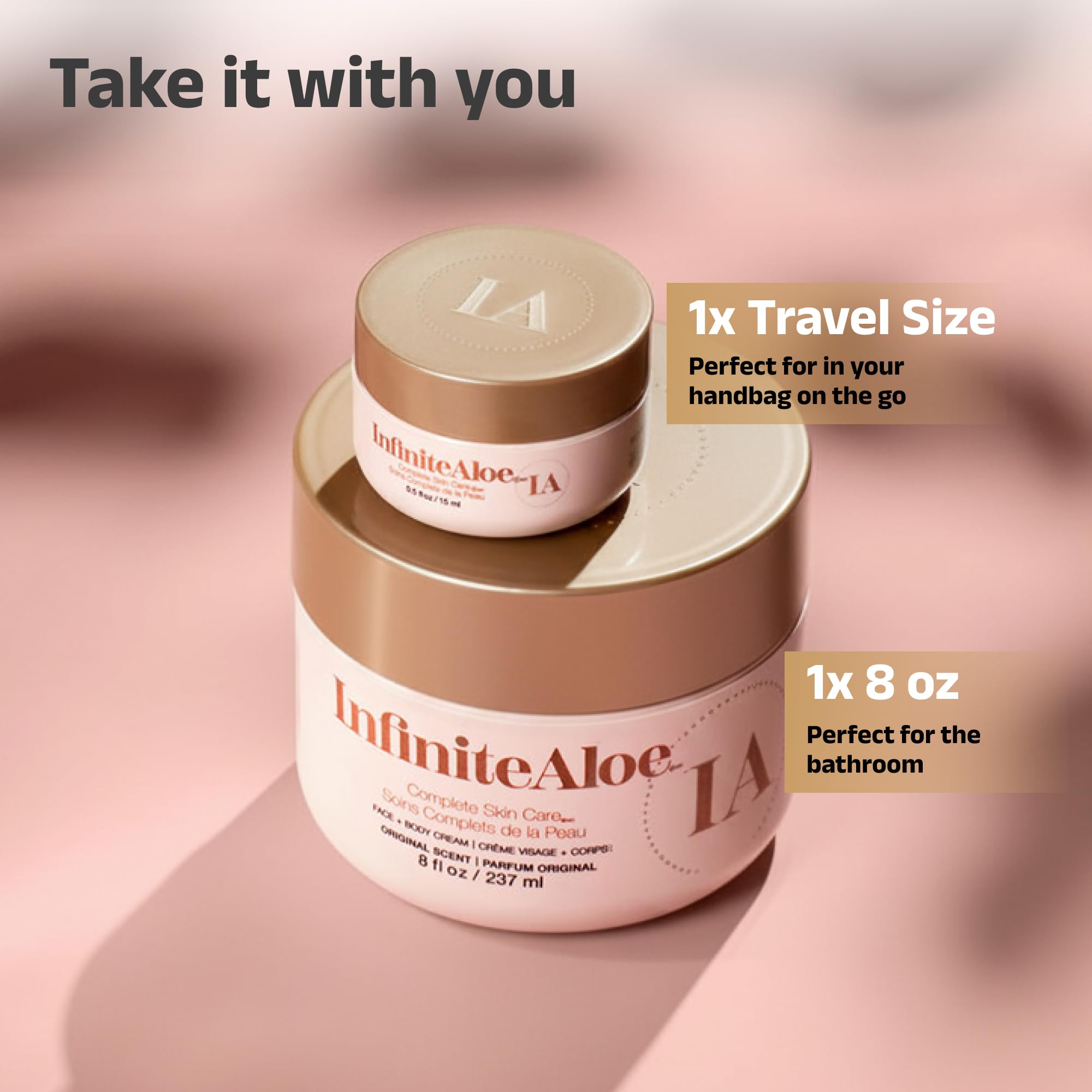 Crema para el cuidado de la piel Infinite Aloe, aroma original, 8 onzas Frasco de viaje InfiniteAloe Plus a Bonus de 0.5 onzas