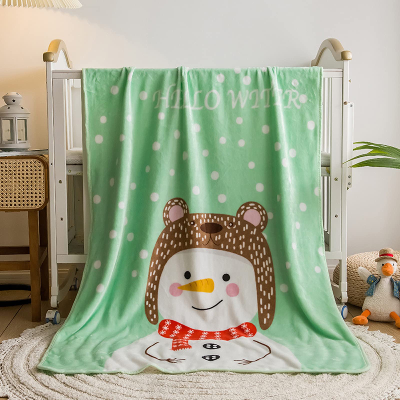 Iczodrow Double Layer Flannel Cartoon Children's Blanket, Lamb Nap Kids Blanket for Office Kindergarten Nap As Sleeping Quilt (Snowman)