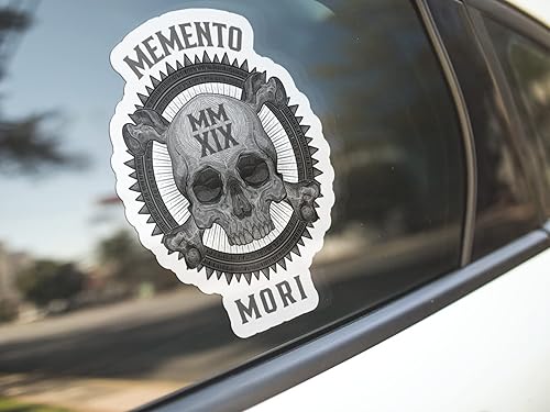 Miniatura 5 de Paquete de 2 calcomanías de vinilo impermeables Memento Mori para coche, laptop, pared, ventana, parachoques de 5.5 pulgadas