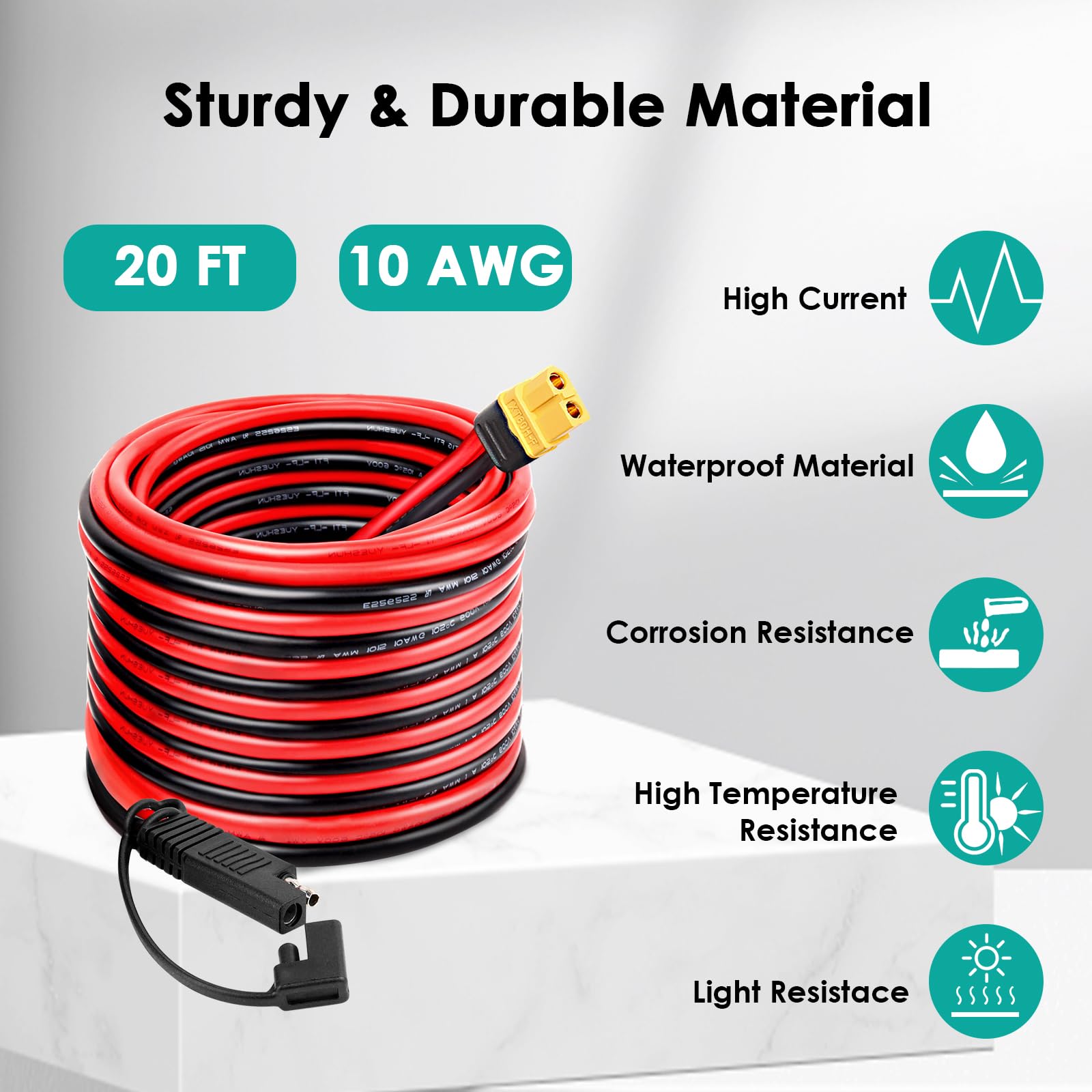 MOOKEERF Przedłużacz złącza SAE do XT60 10 AWG 50 m, XT60 żeński do SAE z adapterem polaryzacyjnym SAE do przenośnej stacji zasilania, generatora słonecznego