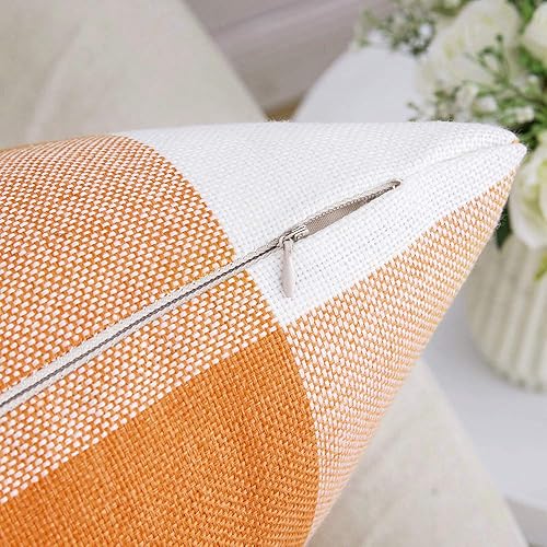 Miniatura 3 de MIULEE Paquete de 2 fundas de almohada decorativas de otoño clásicas retro a cuadros, para exteriores, sofá, dormitorio, 18 x 18 pulgadas, naranja
