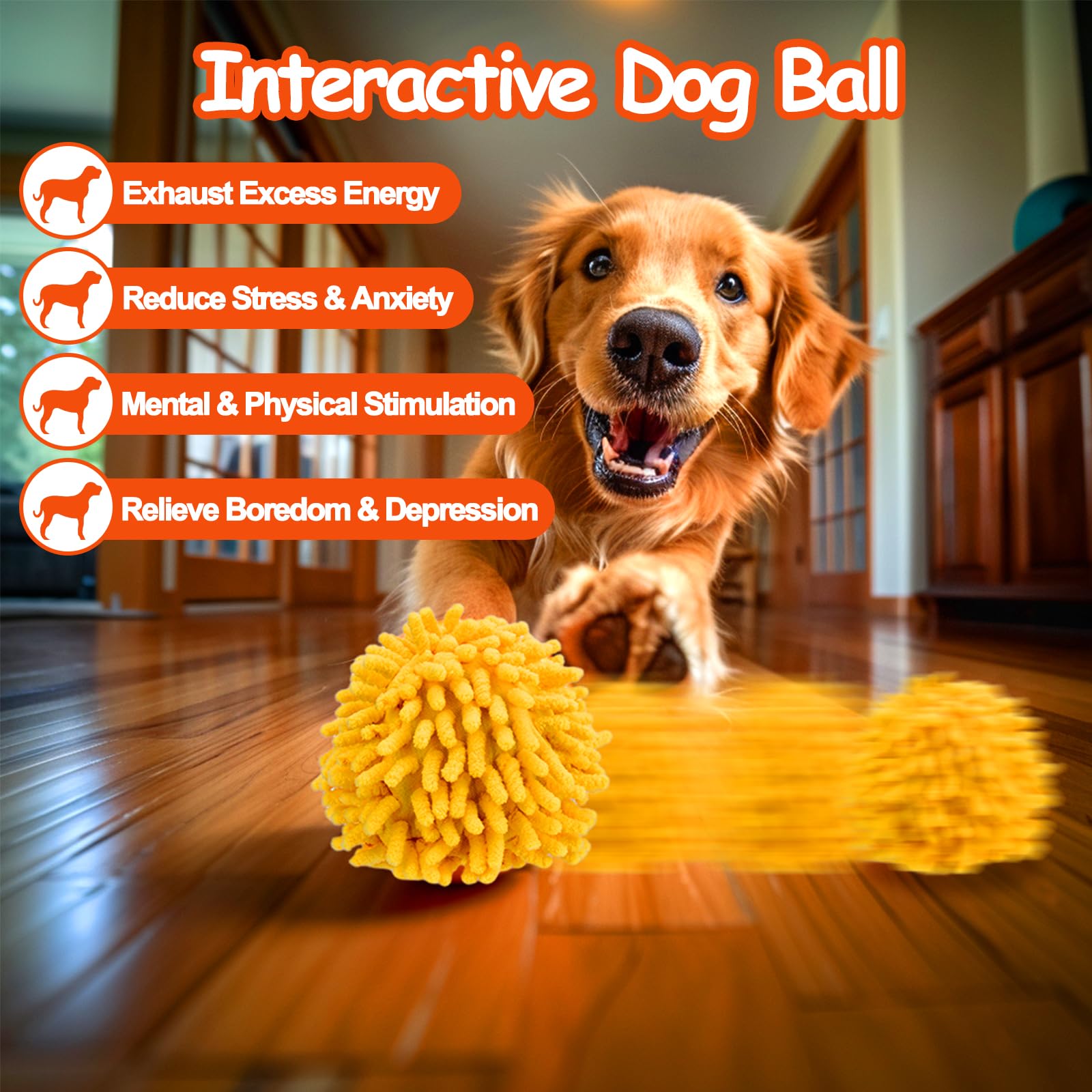 Balle interactive pour chien, balle auto-roulante pour chien avec housse anti-mastication pour petit/moyen/grand, jouet actif pour enrichir les chiens, jouets activés par le mouvement qui bougent sa