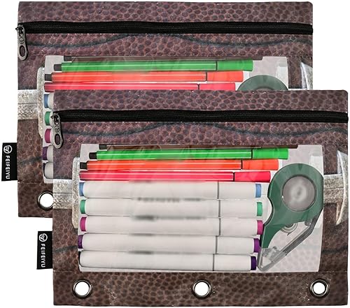 Miniatura 2 de Estuche de lápices de cierre con cordones de fútbol americano para carpetas de 3 anillas, bolsillos de plástico con ventana transparente para