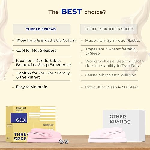 Miniatura 5 de Juego de sábanas de 600 hilos tamaño matrimonial, sábanas 100% algodón, sedosas y suaves como el algodón egipcio, se adapta a colchones de hasta 18
