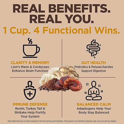 Miniatura 7 de Rapid Fire Café de hongos con 10 hongos adaptogénicos, café instantáneo para una mejor energía, enfoque, digestión, inmunidad con melena de león y