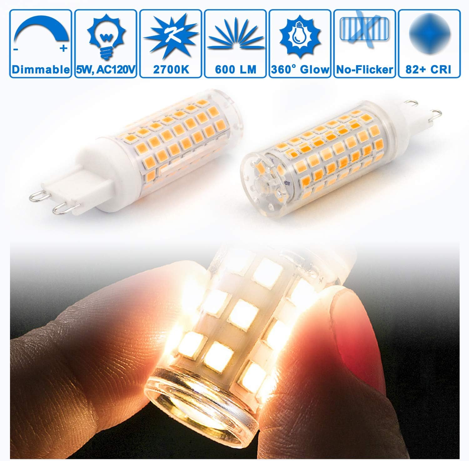 Exclusive Discount 🔥 Ziomitus Dimmable G9 Led Bulbs 5W Replace 40W 50W 60W Halogen Bulbs,3000K Warm White,AC120V No Flicker 0-100% Dimmable G9 T4 Led Corn Bulbs for Pendant Ceiling Chandelier Wall Lighting,600lm,5Pack