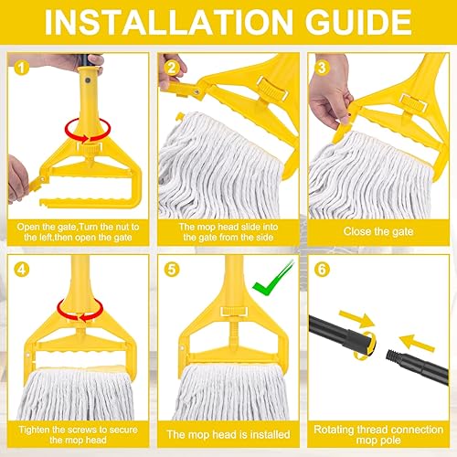 Miniatura 6 de Trapeador comercial con 3 cabezales de repuesto extra grandes, mango largo de 59 pulgadas, trapeadores industriales resistentes para limpieza de