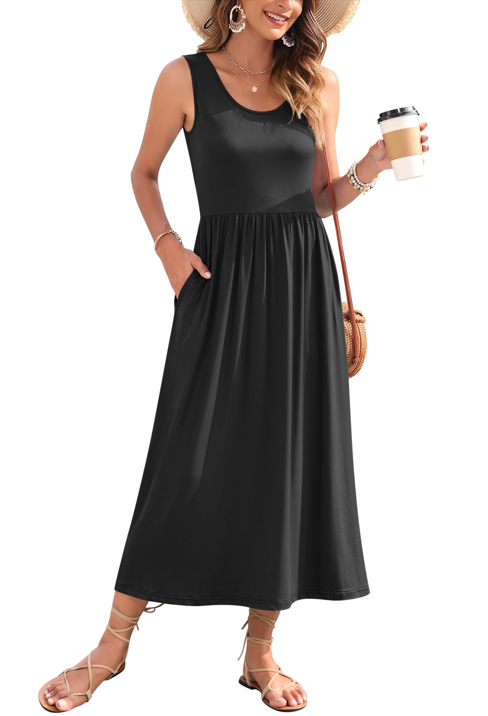 WNEEDU Women's Summer Maxi Dress 2026 Casual Sleeveless Hawaiian Sundress Tropical Long Dress Beach Vacation Outfit