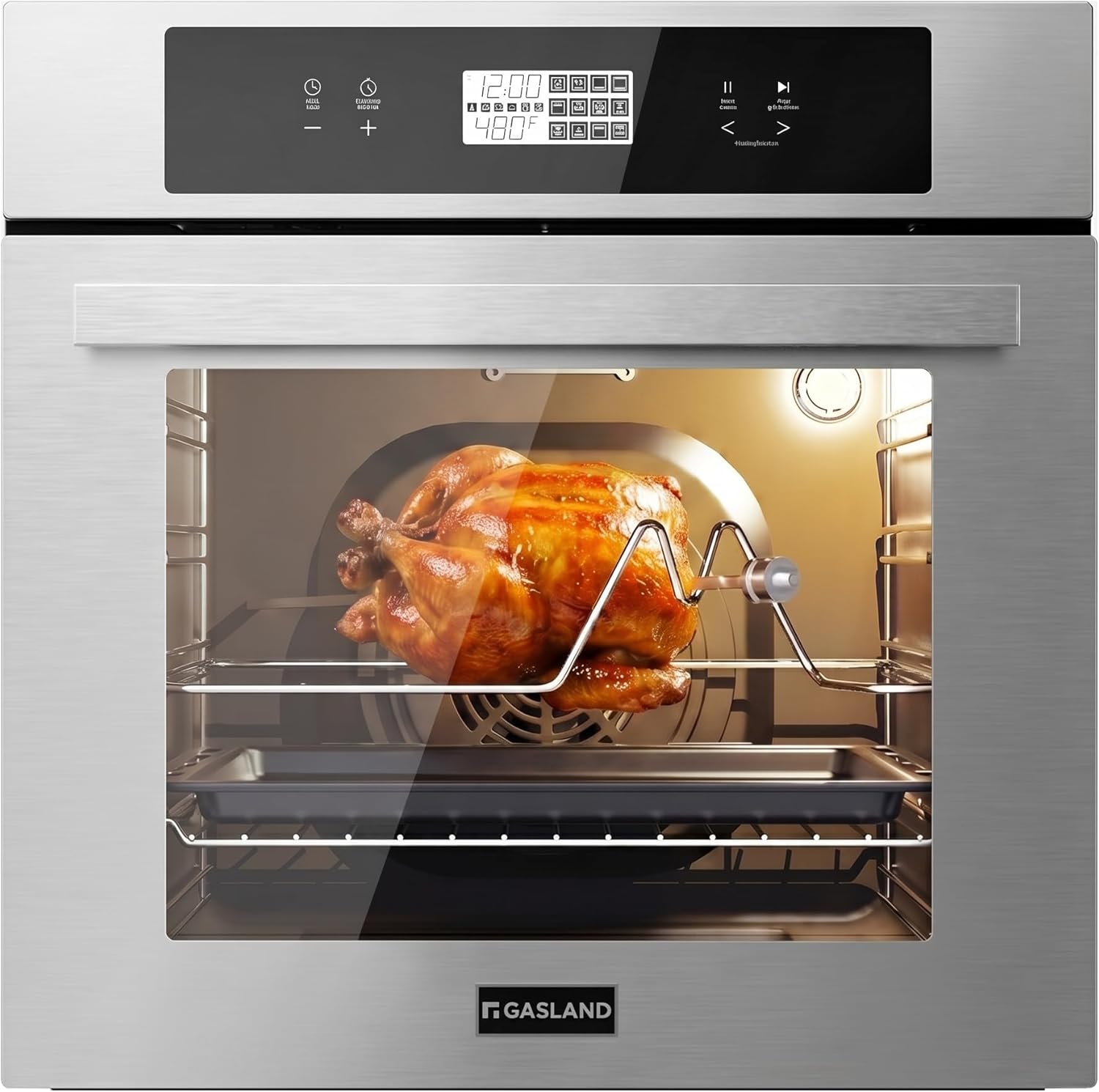 GASLAND 24 Inch Electric Wall Oven, ETL Certified 2.6 Cu.ft Built-in Single Wall Oven, 12 Cooking Functions, 3D Heating, Convection Oven with Rotisserie, Touch Control, Safety Lock, Stainless Steel