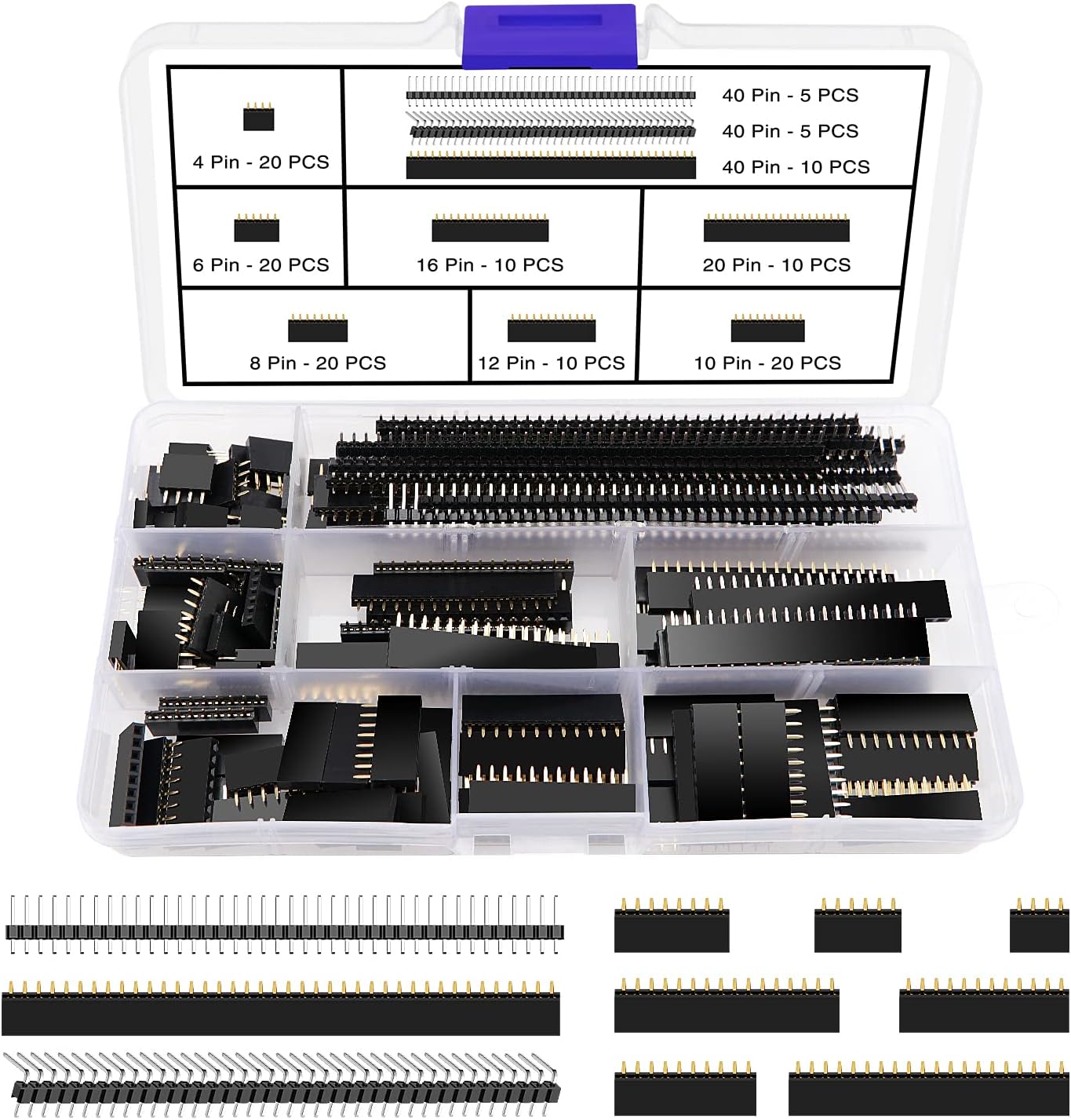 VooGenzek Pack of 130 2.54 mm Straight Single Row Stackable Socket Header, Straight Single Row Board Female Pin Header Socket Connector Strip for Arduino Stackable Shield (4/6/8/10/12/16/20/40 Pin)
