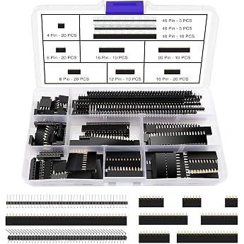 VooGenzek Pack of 130 2.54 mm Straight Single Row Stackable Socket Header Straight Single Row Board Female Pin Header Socket Connector Strip for Arduino Stackable Shield 4/6/8/10/12/16/20/40 Pin