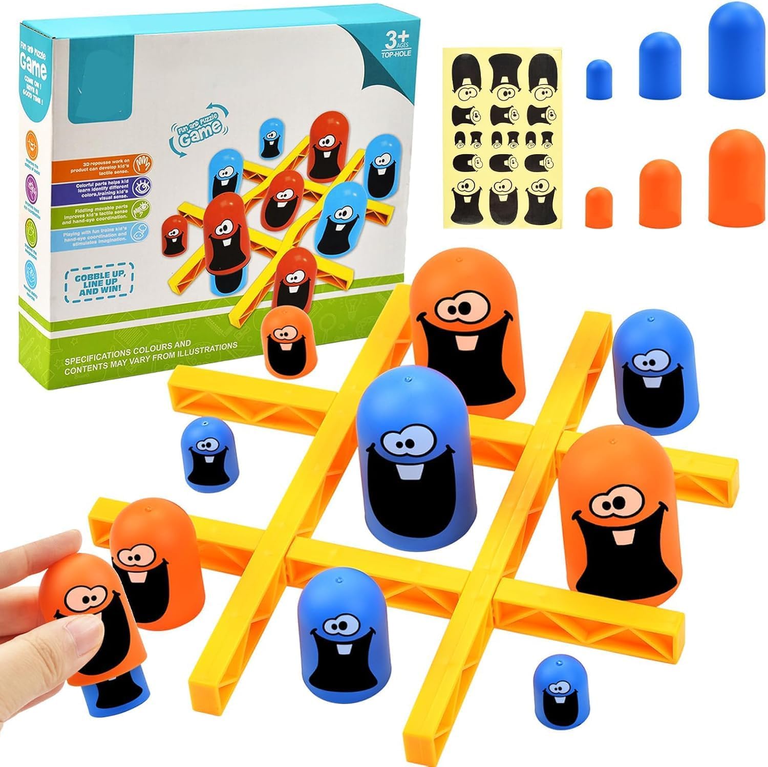 Big Eat Small Tic Tac Toe Game Set, 2 Players Tic Tac Toe Big Eat Small Game Parent-Child Interactive, Blue Orange Gobblet Gobblers Board Game, Family Games to Play and a Classic Game